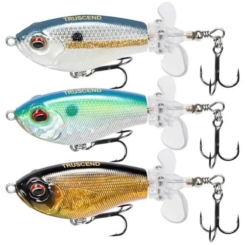 TRUSCEND Top Water Fishing Lures with BKK Hooks, Easy Catch Plopper Lure for Freshwater or Saltwater, Floating Lures for Bass Catfish Pike, Surface Wobble PoPobait Bass Baits Fishing Gifts for Men - 1