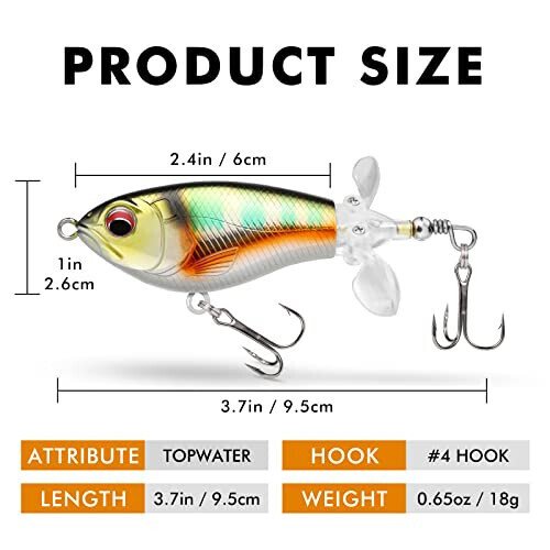 TRUSCEND Top Water Fishing Lures with BKK Hooks, Whopper Lure for Freshwater or Saltwater, Floating Lures for Bass Catfish Pike, Surface Wobble PoPobait Bass Baits Teasers Fishing Gifts for Men - 12