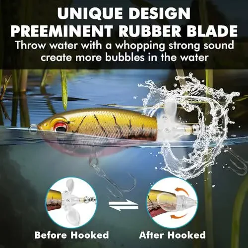 TRUSCEND Top Water Fishing Lures with BKK Hooks, Whopper Lure for Freshwater or Saltwater, Floating Lures for Bass Catfish Pike, Surface Wobble PoPobait Bass Baits Teasers Fishing Gifts for Men - 3