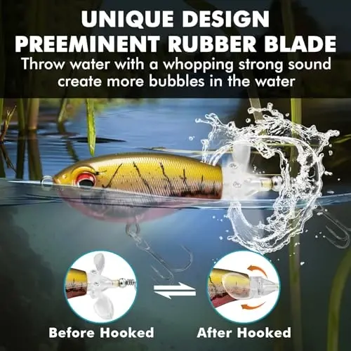 TRUSCEND Top Water Fishing Lures with BKK Hooks, Easy Catch Plopper Lure for Freshwater or Saltwater, Floating Lures for Bass Catfish Pike, Surface Wobble PoPobait Bass Baits Fishing Gifts for Men - 3