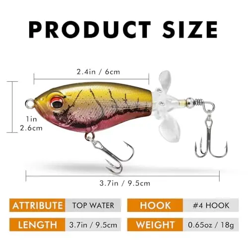 TRUSCEND Popobait Easy Catch Fishing Lures with BKK Hooks, Instant Startup, Longer Cast, Balanced Spray/Sound/Swim, Plopper Topwater Lures for Bass, Trout, Pike, Walleye, Freshwater Saltwater Fishing 