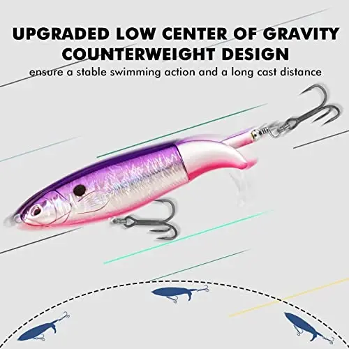 TRUSCEND Top Water Fishing Lures with BKK Hooks, Whopper Lure for Freshwater or Saltwater, Floating Lures for Bass Catfish Pike Walleye, Surface Wobble PoPobait Baits Teasers Fishing Gifts for Men - 3