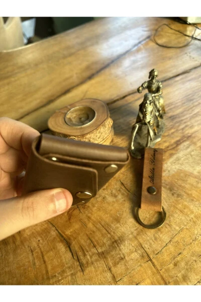 Truva Serisi Kişiselleştirilebilir El Yapımı Hakiki Deri Kartlık Deri Kart Kılıfı-gri - 12