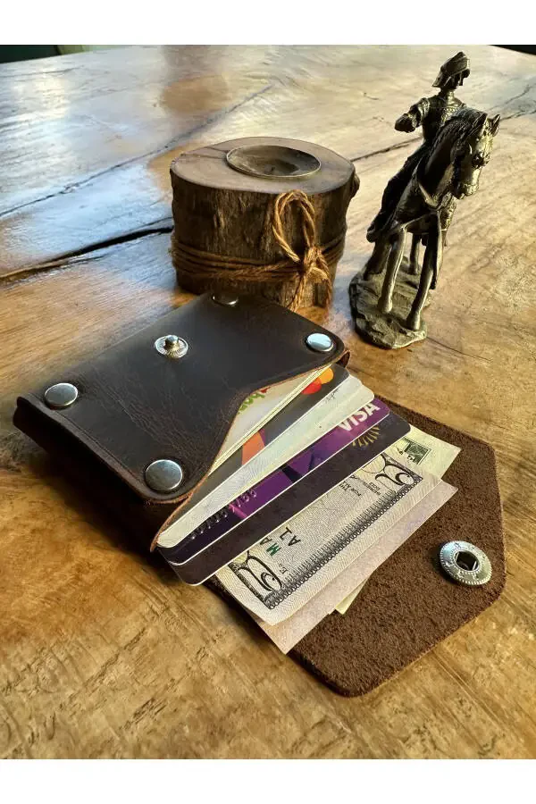 Truva Serisi Kişiselleştirilebilir El Yapımı Hakiki Deri Kartlık Deri Kart Kılıfı-gri - 2