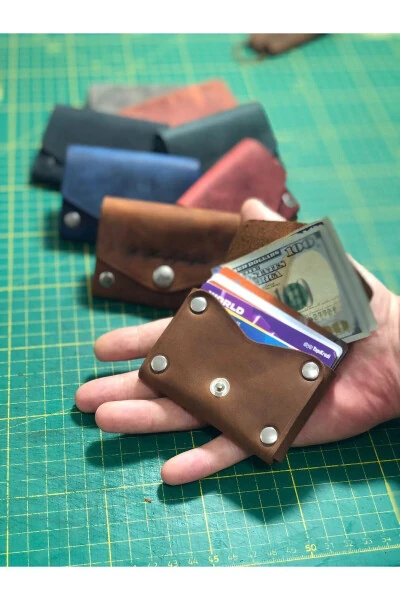 Truva Serisi Kişiselleştirilebilir El Yapımı Hakiki Deri Kartlık Deri Kart Kılıfı-gri - 4