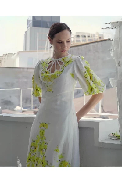 Truvakar Floral Sleeved Yellow Dress 38478 - Modazone