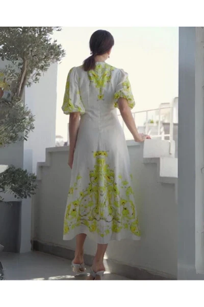 Truvakar Floral Sleeved Yellow Dress 38478 - Modazone (1)