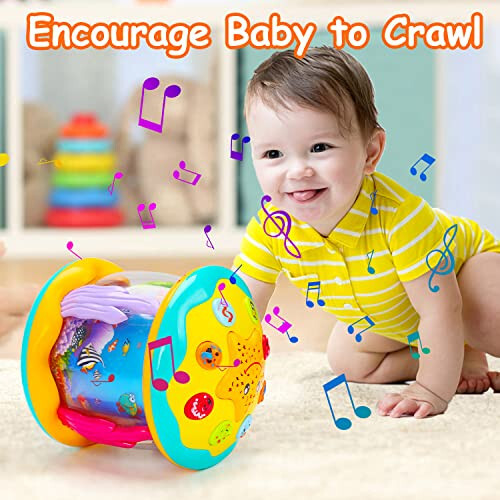 Tsomtto Baby Toys 6 to 12 Months Musical Light Up Tummy Time Toy Ocean Rotating Projector for Infant 3-6 7 8 9 12-18 Month Baby Learning Crawling Birthday for 1 2 3 Year Old Boys Girls - 9