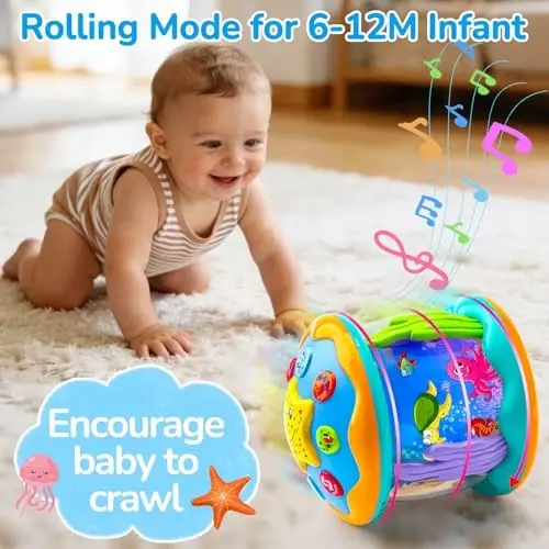 Tsomtto Baby Toys Ocean Projector Rotating Musical Light Up Tummy Time Toys for Infants Baby Aquarium Crawling Toys Newborn Boy Girl Birthday Shower Gifts - 4