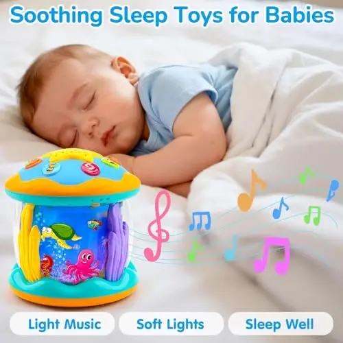 Tsomtto Baby Toys Ocean Projector Rotating Musical Light Up Tummy Time Toys for Infants Baby Aquarium Crawling Toys Newborn Boy Girl Birthday Shower Gifts - 5