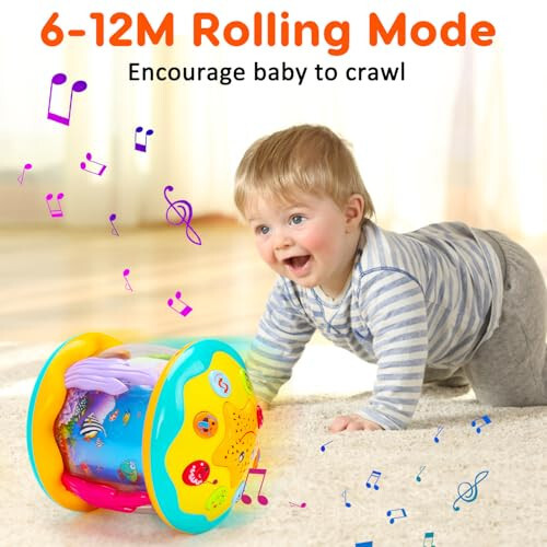 Tsomtto Baby Toys 6 to 12 Months Musical Light Up Tummy Time Toy Ocean Rotating Projector for Infant 3-6 7 8 9 12-18 Month Baby Aquarium Learning Crawling Birthday Gifts for 1 2 3 Year Old Boys Girls - 3