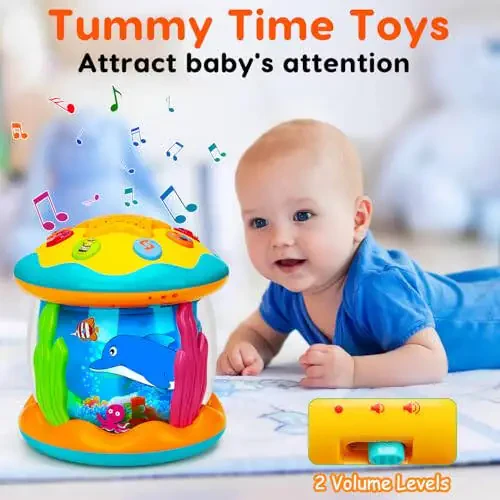 Tsomtto Baby Toys 6 to 12 Months Musical Light Up Tummy Time Toy Ocean Rotating Projector for Infant 3-6 7 8 9 12-18 Month Baby Aquarium Learning Crawling Birthday Gifts for 1 2 3 Year Old Boys Girls - 2