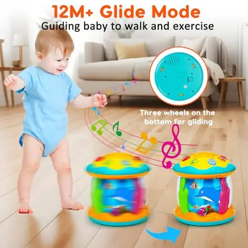 Tsomtto Baby Toys 6 to 12 Months Musical Light Up Tummy Time Toy Ocean Rotating Projector for Infant 3-6 7 8 9 12-18 Month Baby Aquarium Learning Crawling Birthday Gifts for 1 2 3 Year Old Boys Girls - 4