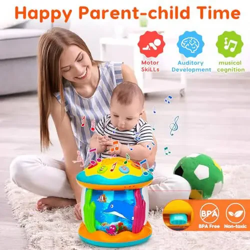 Tsomtto Baby Toys 6 to 12 Months Musical Light Up Tummy Time Toy Ocean Rotating Projector for Infant 3-6 7 8 9 12-18 Month Baby Aquarium Learning Crawling Birthday Gifts for 1 2 3 Year Old Boys Girls - 5
