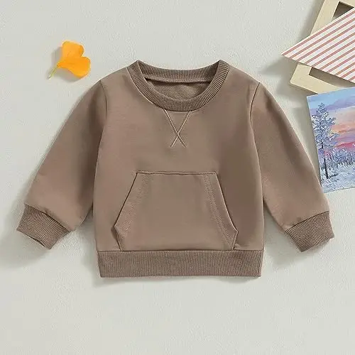 Tsseiatte Toddler Baby Boy Girl Long Sleeve Crewneck Pullover Sweatshirt Sweater Outfits Solid Color Casual Clothes - 2
