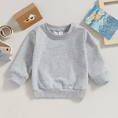 Tsseiatte Toddler Baby Boy Girl Long Sleeve Crewneck Pullover Sweatshirt Sweater Outfits Solid Color Casual Clothes - 2