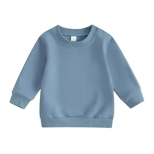 Tsseiatte Toddler Baby Boy Girl Long Sleeve Crewneck Pullover Sweatshirt Sweater Outfits Solid Color Casual Clothes - TSSEIATTE