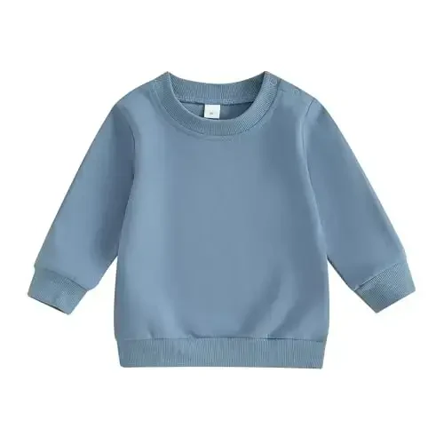 Tsseiatte Toddler Baby Boy Girl Long Sleeve Crewneck Pullover Sweatshirt Sweater Outfits Solid Color Casual Clothes - TSSEIATTE