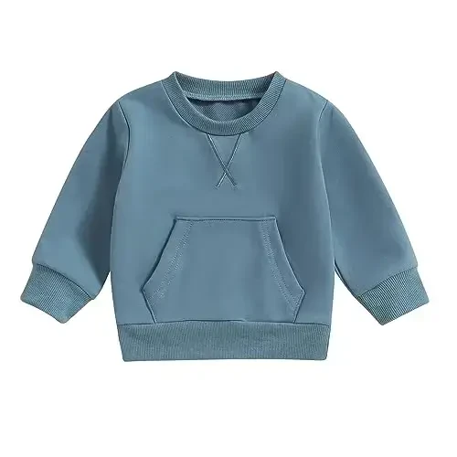 Tsseiatte Toddler Baby Boy Girl Long Sleeve Crewneck Pullover Sweatshirt Sweater Outfits Solid Color Casual Clothes - 1
