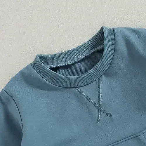 Tsseiatte Toddler Baby Boy Girl Long Sleeve Crewneck Pullover Sweatshirt Sweater Outfits Solid Color Casual Clothes - 4
