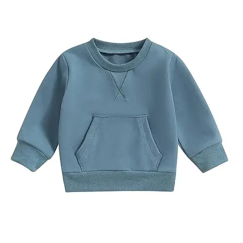 Tsseiatte Toddler Baby Boy Girl Long Sleeve Crewneck Pullover Sweatshirt Sweater Outfits Solid Color Casual Clothes - 1