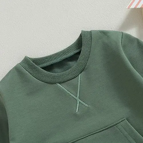 Tsseiatte Toddler Baby Boy Girl Long Sleeve Crewneck Pullover Sweatshirt Sweater Outfits Solid Color Casual Clothes - 4