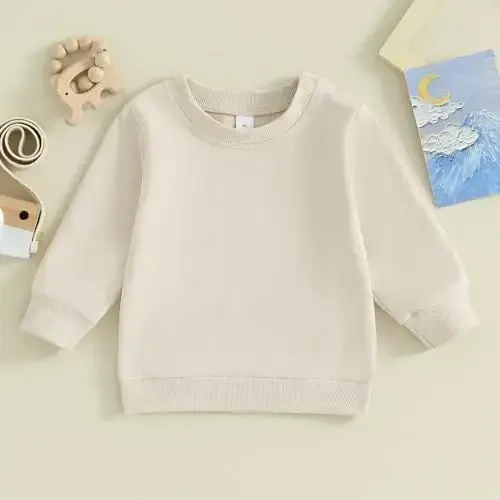 Tsseiatte Toddler Baby Boy Girl Long Sleeve Crewneck Pullover Sweatshirt Sweater Outfits Solid Color Casual Clothes - 7