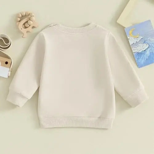Tsseiatte Toddler Baby Boy Girl Long Sleeve Crewneck Pullover Sweatshirt Sweater Outfits Solid Color Casual Clothes - TSSEIATTE