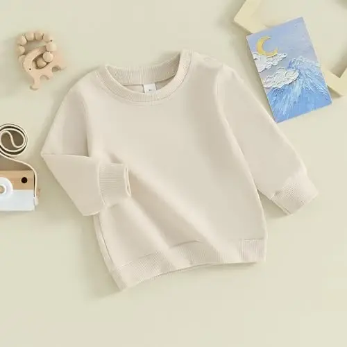 Tsseiatte Toddler Baby Boy Girl Long Sleeve Crewneck Pullover Sweatshirt Sweater Outfits Solid Color Casual Clothes - 5