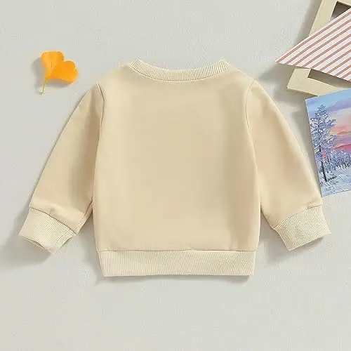 Tsseiatte Toddler Baby Boy Girl Long Sleeve Crewneck Pullover Sviter Sviterlar Qattiq Rangli Kundalik Kiyimlar - 3