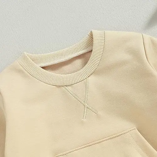 Tsseiatte Toddler Baby Boy Girl Long Sleeve Crewneck Pullover Sviter Sviterlar Qattiq Rangli Kundalik Kiyimlar - 4