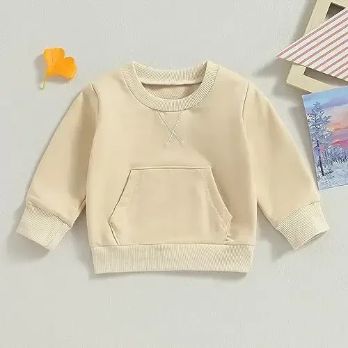 Tsseiatte Toddler Baby Boy Girl Long Sleeve Crewneck Pullover Sviter Sviterlar Qattiq Rangli Kundalik Kiyimlar - TSSEIATTE (1)