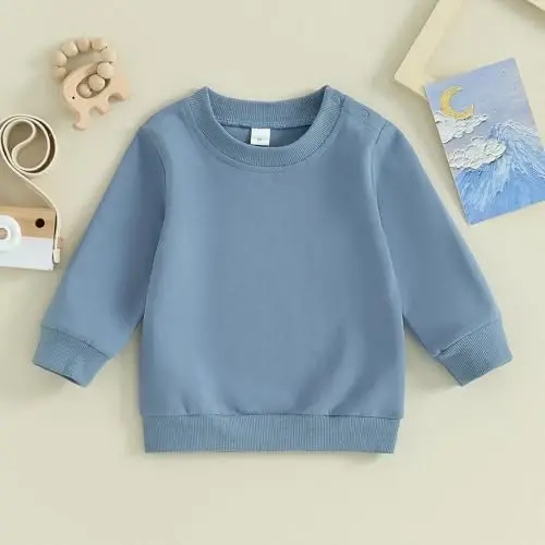 Tsseiatte Toddler Baby Boy Girl Long Sleeve Crewneck Pullover Sviter Sviterlar Qattiq Rangli Kundalik Kiyimlar - 2