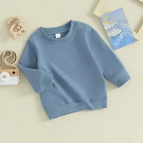 Tsseiatte Toddler Baby Boy Girl Long Sleeve Crewneck Pullover Sviter Sviterlar Qattiq Rangli Kundalik Kiyimlar - 7