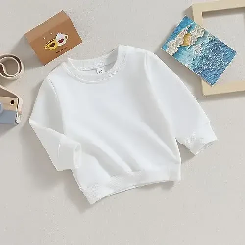 Tsseiatte Toddler Baby Boy Girl Long Sleeve Crewneck Pullover Sweatshirt Sveter Kiyimlar Qattiq Rang Kundalik Kiyimlar - 7