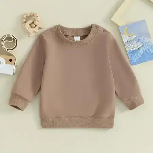 Tsseiatte Toddler Baby Boy Girl Long Sleeve Crewneck Pullover Sweatshirt Sweater Outfits Solid Color Casual Clothes - TSSEIATTE (1)