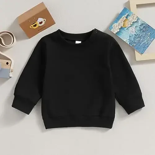 Tsseiatte Toddler Baby Boy Girl Long Sleeve Crewneck Pullover Sweatshirt Sweater Outfits Solid Color Casual Clothes - 2