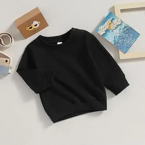 Tsseiatte Toddler Baby Boy Girl Long Sleeve Crewneck Pullover Sweatshirt Sweater Outfits Solid Color Casual Clothes - 7