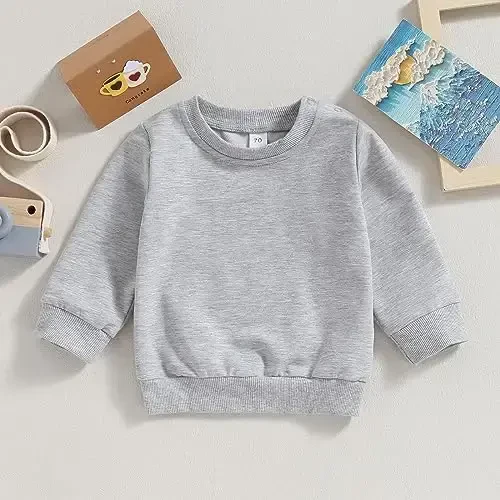 Tsseiatte Toddler Baby Boy Girl Long Sleeve Crewneck Pullover Sweatshirt Sweater Outfits Solid Color Casual Clothes - 2