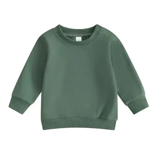 Tsseiatte Toddler Baby Boy Girl Long Sleeve Crewneck Pullover Sweatshirt Sweater Outfits Solid Color Casual Clothes - 1