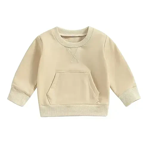 Tsseiatte Toddler Baby Boy Girl Long Sleeve Crewneck Pullover Sweatshirt Sweater Outfits Solid Color Casual Clothes - TSSEIATTE