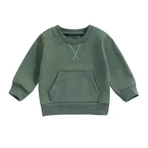 Tsseiatte Toddler Baby Boy Girl Long Sleeve Crewneck Pullover Sweatshirt Sweater Outfits Solid Color Casual Clothes - TSSEIATTE