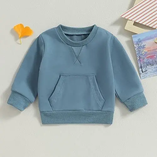 Tsseiatte Toddler Baby Boy Girl Long Sleeve Crewneck Pullover Sweatshirt Sweater Outfits Solid Color Casual Clothes - 3