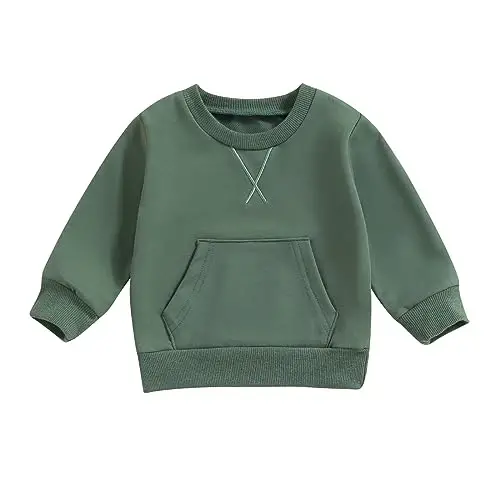 Tsseiatte Toddler Baby Boy Girl Long Sleeve Crewneck Pullover Sweatshirt Sweater Outfits Solid Color Casual Clothes 
