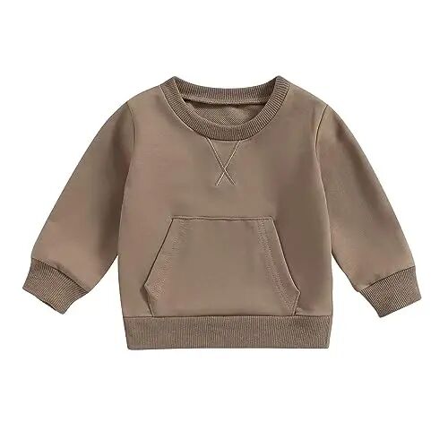 Tsseiatte Toddler Baby Boy Girl Long Sleeve Crewneck Pullover Sweatshirt Sweater Outfits Solid Color Casual Clothes - TSSEIATTE