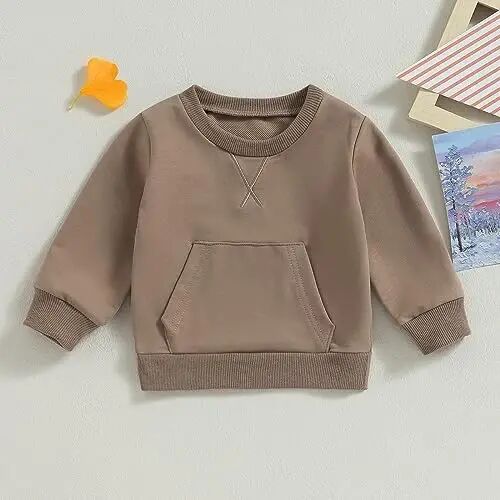 Tsseiatte Toddler Baby Boy Girl Long Sleeve Crewneck Pullover Sweatshirt Sweater Outfits Solid Color Casual Clothes - TSSEIATTE (1)
