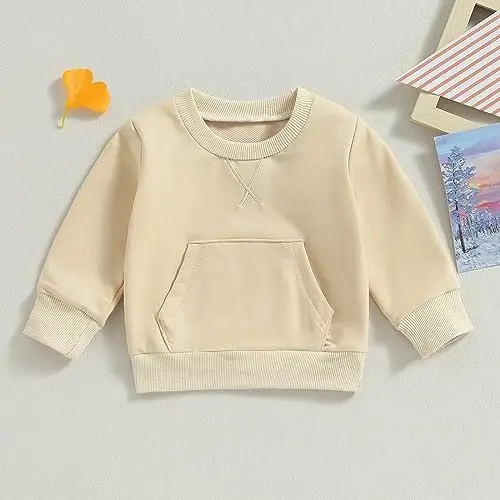 Tsseiatte Toddler Baby Boy Girl Long Sleeve Crewneck Pullover Sweatshirt Sweater Outfits Solid Color Casual Clothes - 2