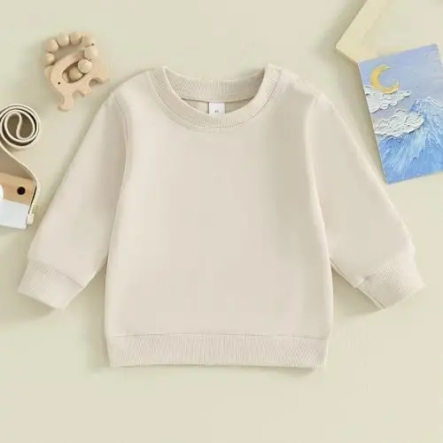 Tsseiatte Toddler Baby Boy Girl Long Sleeve Crewneck Pullover Sweatshirt Sweater Outfits Solid Color Casual Clothes - 2