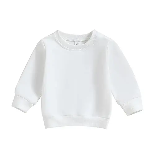 Tsseiatte Toddler Baby Boy Girl Long Sleeve Crewneck Pullover Sweatshirt Sweater Outfits Solid Color Casual Clothes - TSSEIATTE