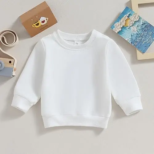 Tsseiatte Toddler Baby Boy Girl Long Sleeve Crewneck Pullover Sweatshirt Sweater Outfits Solid Color Casual Clothes - 2